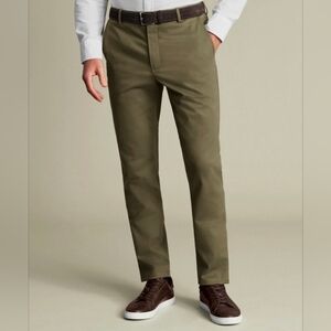 Charles Tyrwhitt Mens Classic Fit Ultimate Non-iron Chino Olive Green Size 32W